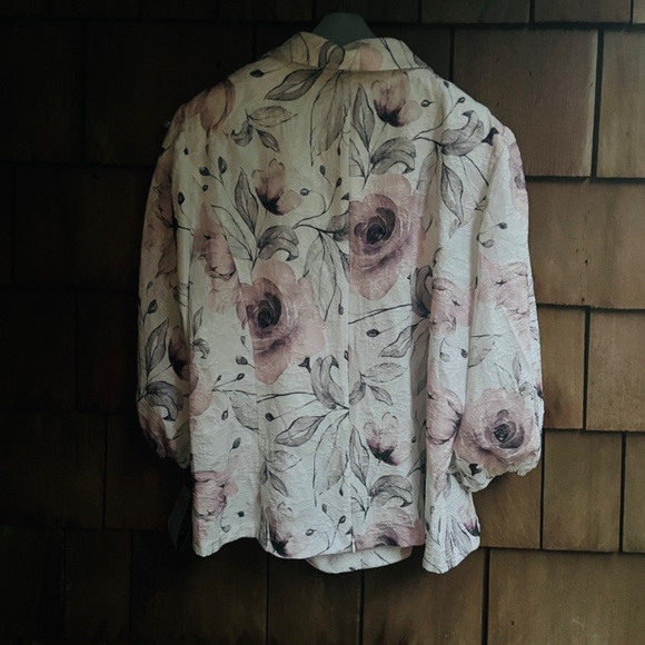 Alex Evenings Plus Size 3X Floral Print Jacquard Side Button 3/4 Sleeves Jacket - Picture 15 of 15